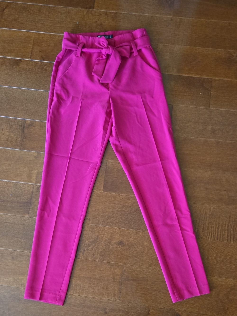 Paperbag Waist Skinny Pants in Bright Pink with Self-Tie Belt
